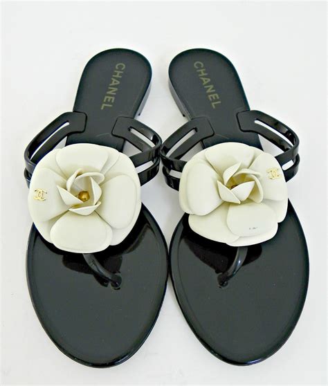 chanel camellia shoes 2015|Chanel camellia flower flat sandals.